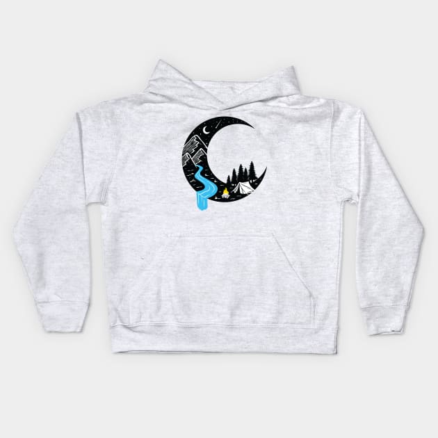 Crescent Moon and Camping Kids Hoodie by edwardechoblue